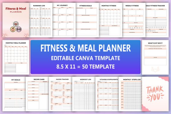 Editable Fitness Meal Planner and Canva Interior for Weight Loss Success
