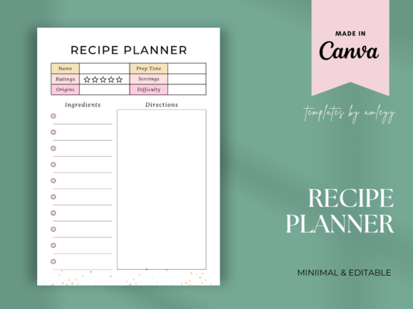Minimalist Recipe Planner Canva Template